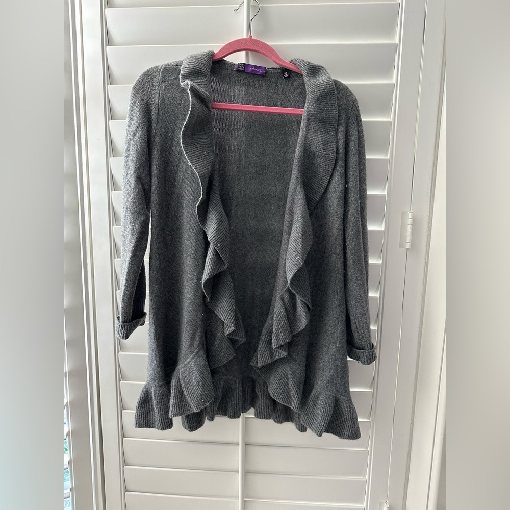 Saks Fifth Ave Cashmere gray ruffle cardigan